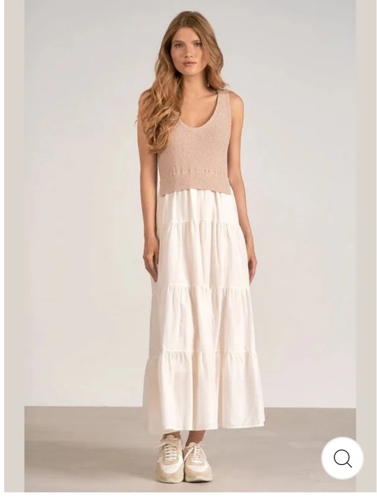 Elan Dresses & Skirts - Elan White Tiered Maxi Dress with Tan Knit Sweater Tank